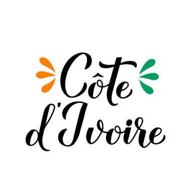 Ivory Coast calligraphy lettering in French isolated on white background. Vector template for typography poster, banner, flyer, sticker, t-shirt, etc. clipart