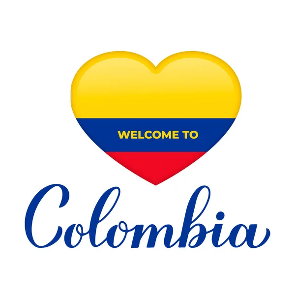 Bienvenidos Colombia Con Letras Con Bandera Nacional Forma Corazón Aislada — Vector de stock