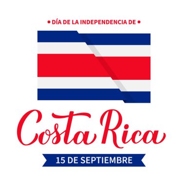 Kosta Rika 'nın Bağımsızlık Günü yazı kaligrafisi bayrak taşıyor. Ulusal bayram 15 Eylül 'de kutlandı. Tipografi posteri, afiş, el ilanı, tebrik kartı vs. için vektör şablonu.