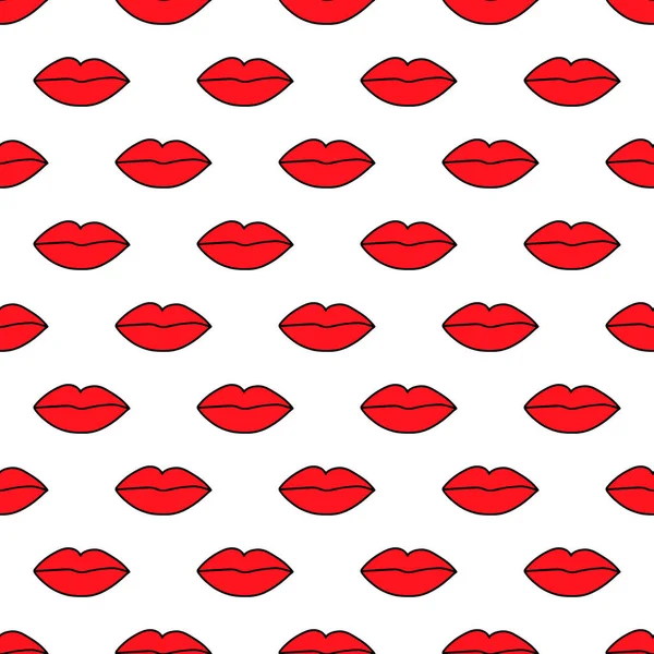 无缝图案的红色口红吻在白色上 Lips打印矢量插图 完美的情人节明信片 纺织品设计 包装纸等 — 图库矢量图片