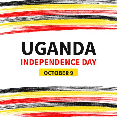 Uganda Bağımsızlık Günü tipografi posteri. Ulusal bayram kutlaması 9 Ekim 'de. Tebrik kartı, afiş, el ilanı, kartpostal vs. için vektör şablonu.