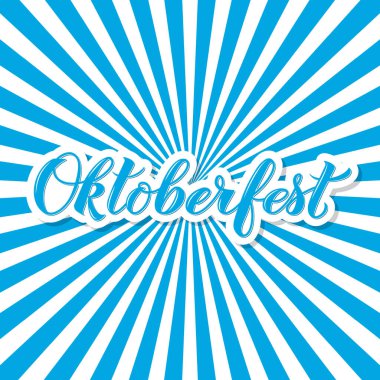 Oktoberfest el yazısı mavi beyaz arka planda. Bavyera bira festivali. Logo tasarımınız için vektör şablonu, poster, afiş, broşür, davet vs.
