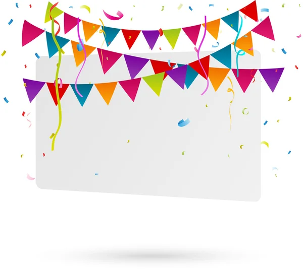 Célébration avec des drapeaux de fête et confettis — Image vectorielle