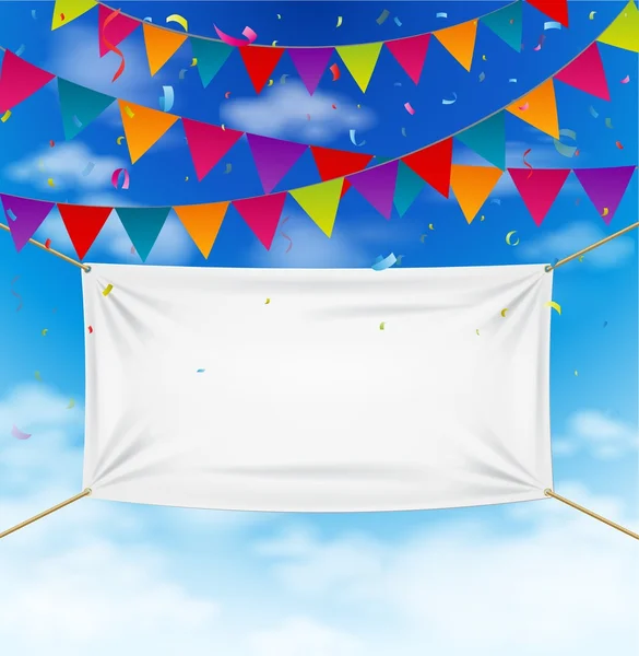 Bandeiras de bunting coloridas com bandeira têxtil —  Vetores de Stock