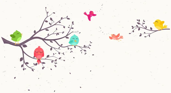 枝の背景にカラフルな鳥 — ストックベクタ