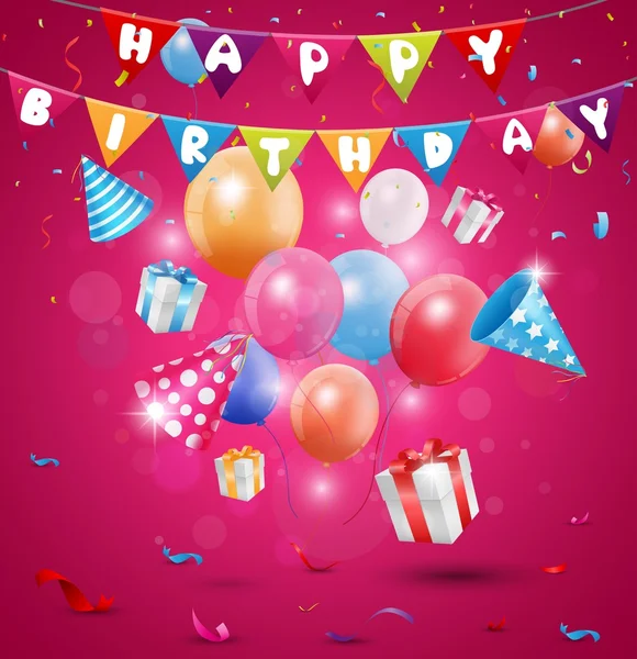 Happy birthday celebration with confetti and ribbon — Stock Vector