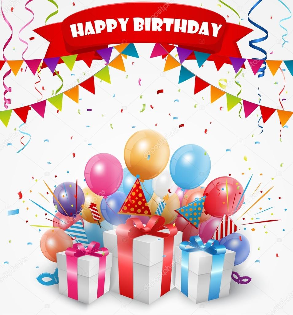 Happy birthday celebration with confetti and ribbon — Stock Vector ...