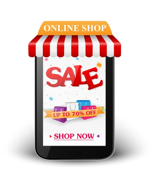 Sale and online shop concept with smartphone — Stock Vector