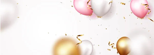 Vector Illustratie Van Celebration Banner Met Gouden Confetti Ballonnen — Stockvector