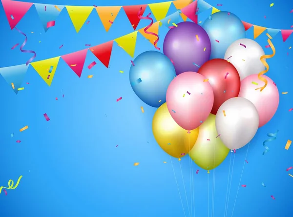 Vector Illustratie Van Celebration Banner Met Kleurrijke Confetti Ballonnen — Stockvector