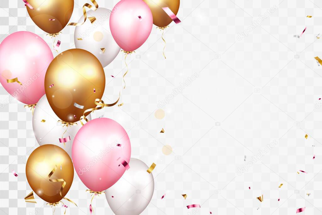 Vector Illustration of Celebration banner with gold confetti and balloons