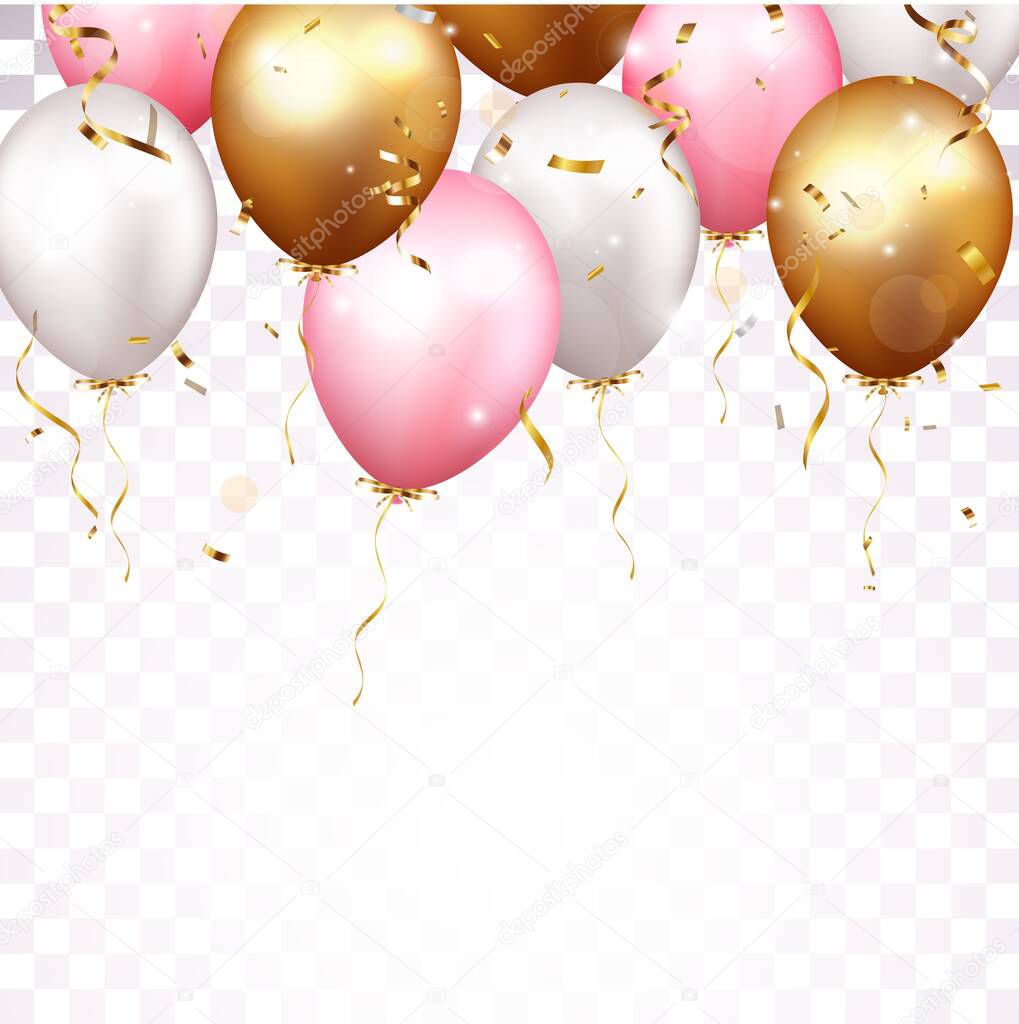 Vector Illustration of Celebration banner with gold confetti and balloons