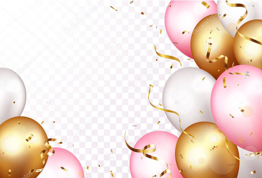 Vector Illustration of Celebration banner with gold confetti and balloons