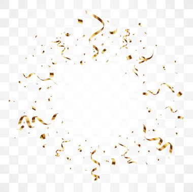 Altın konfeti arka planının vektör illüstrasyonu, şeffaf arkaplanda izole