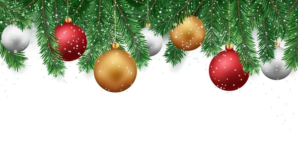 Feliz Natal Feliz Ano Novo Banner Com Bolas Confetes — Vetor de Stock