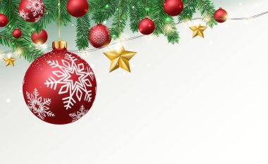 Mutlu noeller ve mutlu yeni yıl afişleri toplar ve konfetiyle