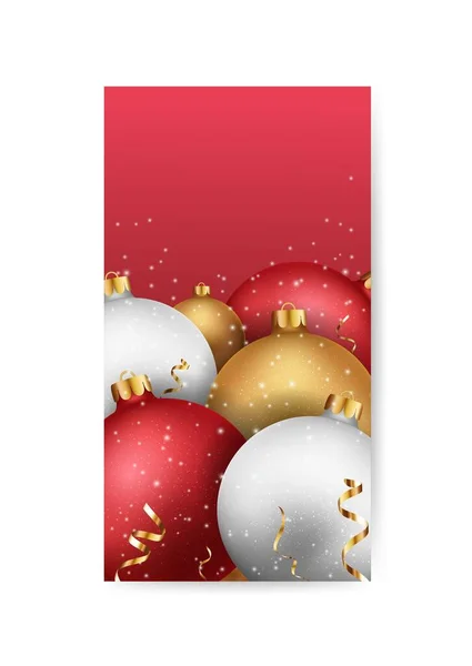 Feliz Navidad Feliz Año Nuevo Banner Con Bolas Confeti — Vector de stock