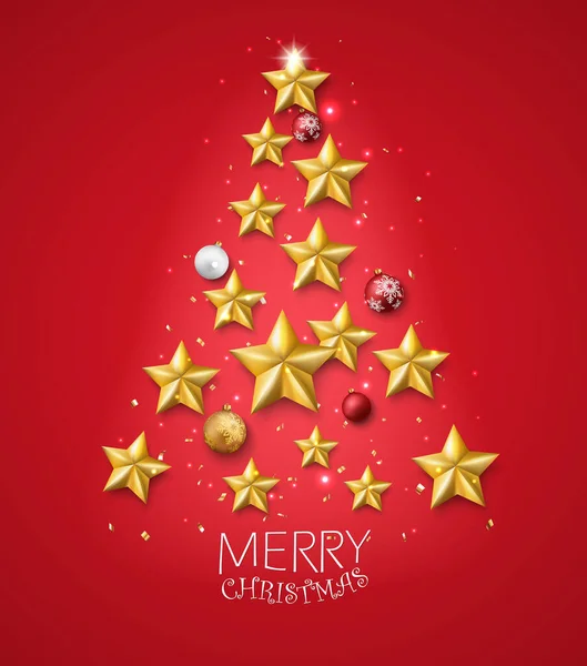 Merry Christmas Happy New Year Banner Stars — Stock Vector