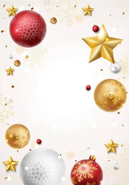 Illustrazione Vettoriale Buon Natale Felice Anno Nuovo Banner Con Palline — Vettoriale Stock