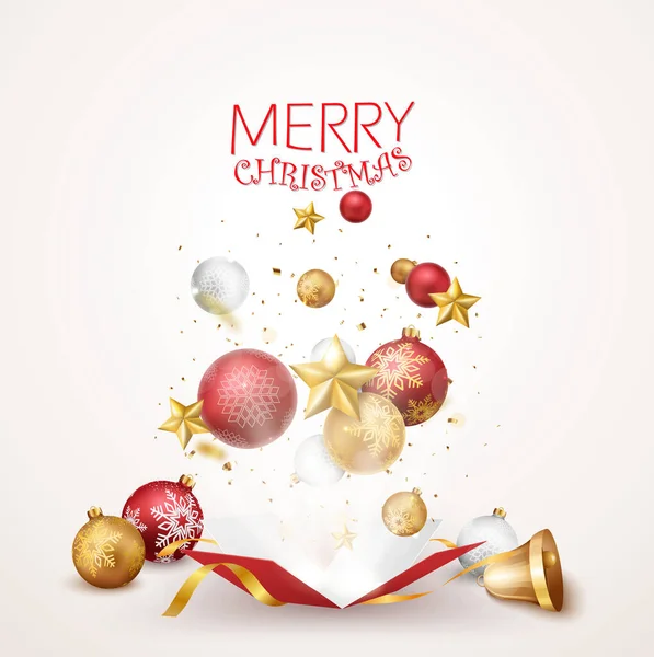 Vector Illustration Merry Christmas Happy New Year Banner Red Gold — Stock Vector