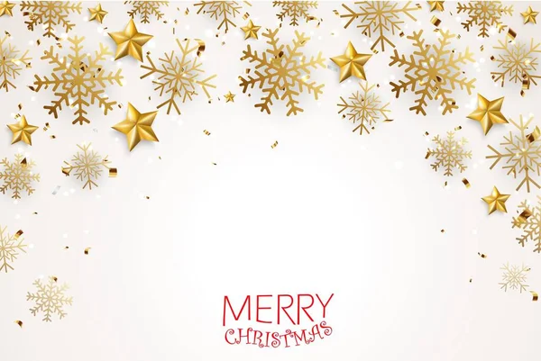 Счастливого Рождества Счастливого Нового Года Красными Золотыми Шариками Конфетти — стоковый вектор