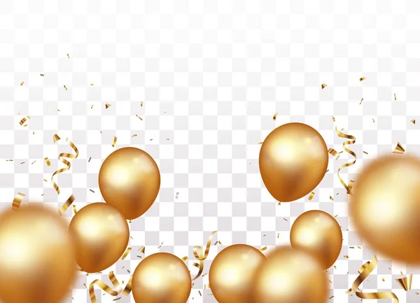 Banner Celebração Com Confetes Ouro Balões —  Vetores de Stock