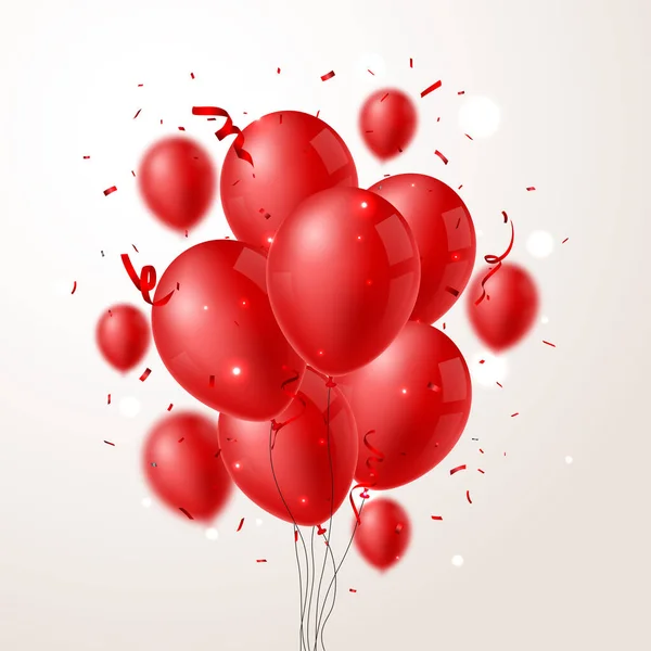 Globos Rojos Con Confeti Fondo — Vector de stock