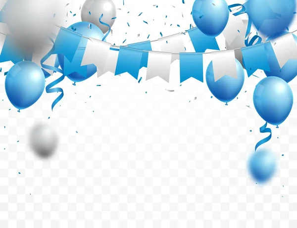 Banner Celebraciones Con Globos Azules Plateados — Vector de stock