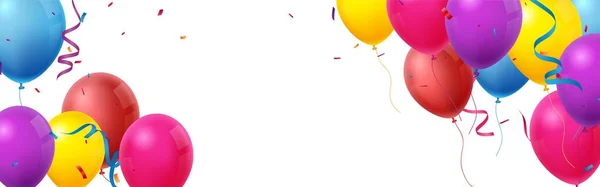 風船付きカラフルな誕生日お祝いバナー — ストックベクタ