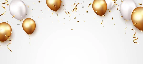 Πανό Εορτασμού Χρυσά Κομφετί Και Μπαλόνια — Διανυσματικό Αρχείο