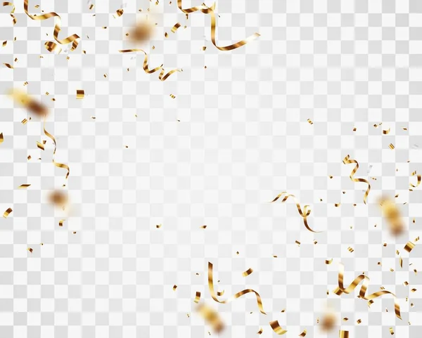 Gouden Confetti Achtergrond Geïsoleerd Transparante Achtergrond — Stockvector