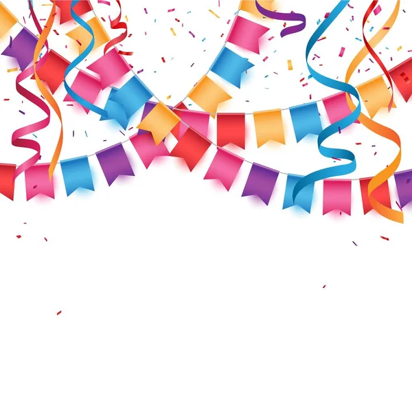 Bannière Célébration Anniversaire Avec Des Drapeaux Colorés — Image vectorielle