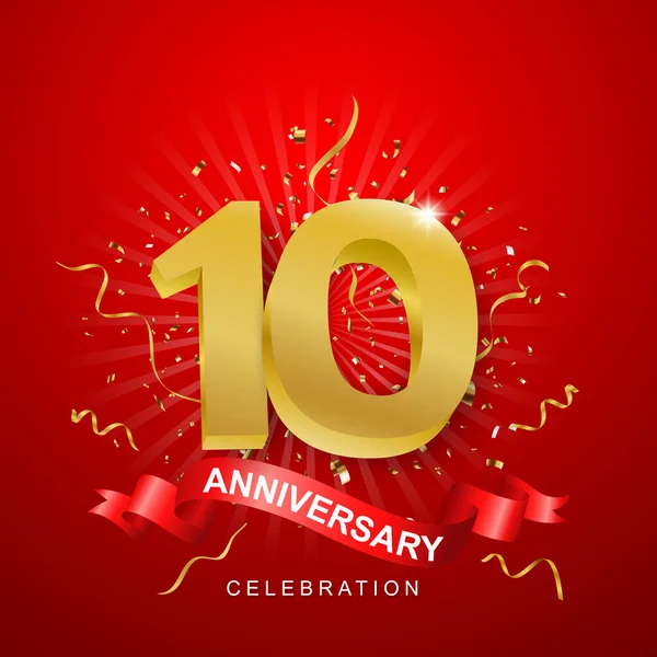 Kırmızı arka planda altın konfetisiyle yıldönümü kutlaması