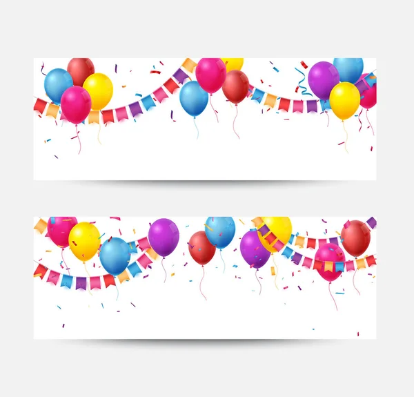 Panji Perayaan Ulang Tahun Berwarna Dengan Balon - Stok Vektor
