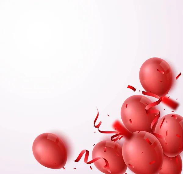 Ballons Rouges Avec Confettis Fond — Image vectorielle