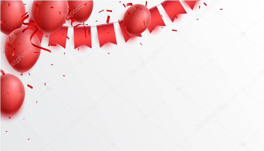 Red Balloons with confetti and background