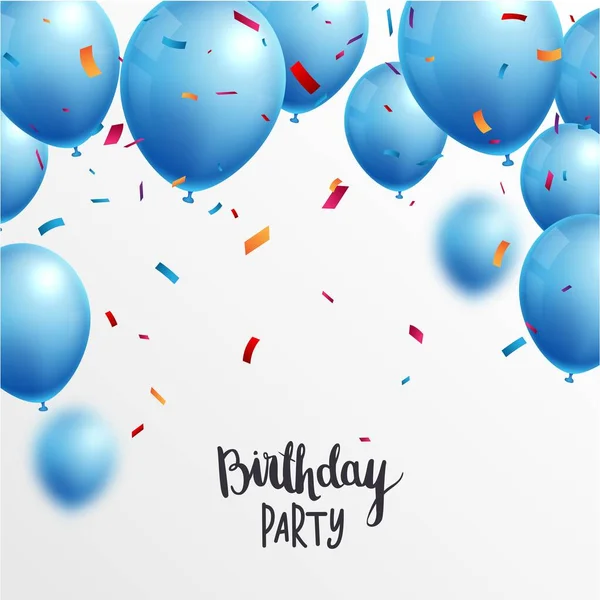 Birthday Celebrations Banner Blue Balloons Confetti — Stock Vector