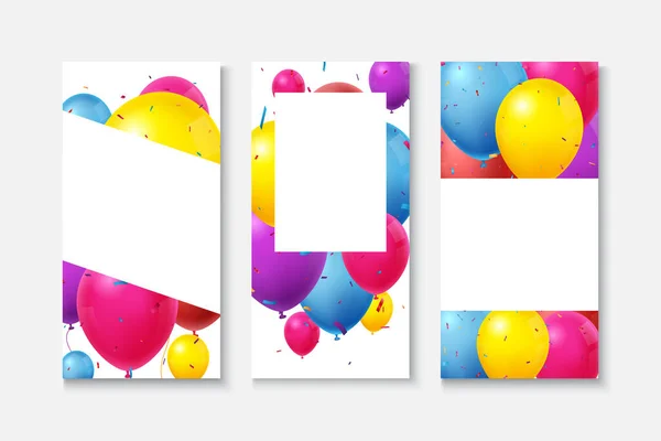 Banner Zum Geburtstag Mit Buntem Konfetti Und Luftballons — Stockvektor