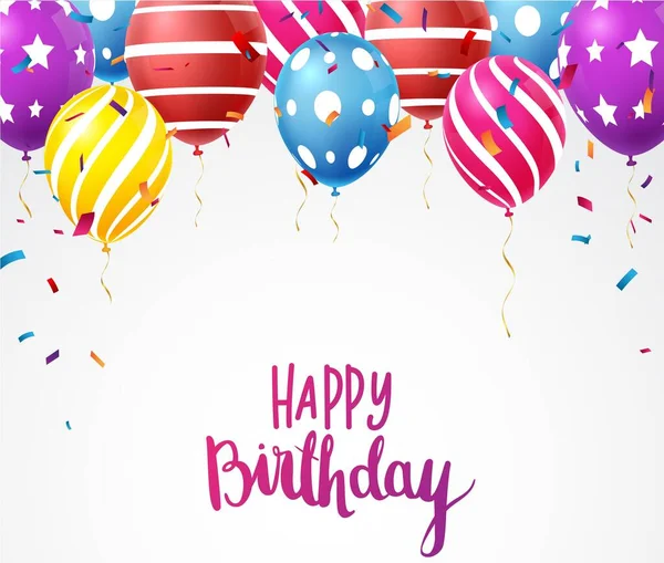 Banner Celebración Cumpleaños Con Confeti Colorido Globos — Archivo Imágenes Vectoriales
