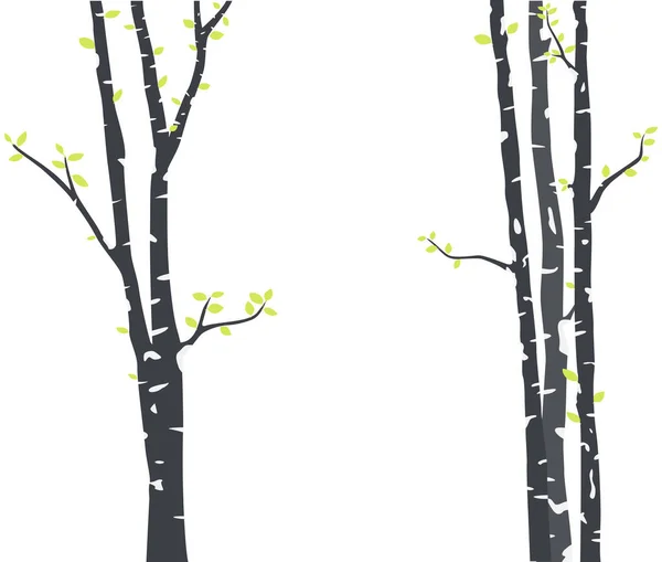 Vector Illustration Birch Tree Deer Birds Silhouette Background Wallpaper Sticker — стоковий вектор