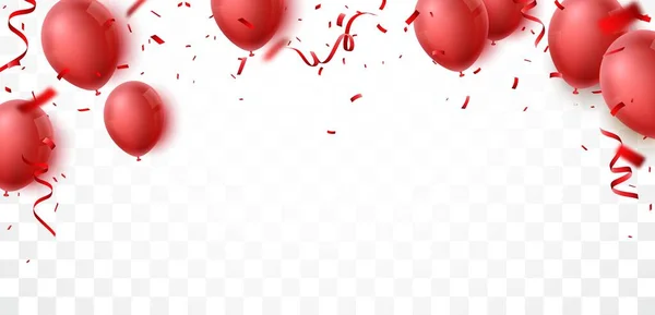 Banner Celebración Con Globo Rojo Confeti — Vector de stock