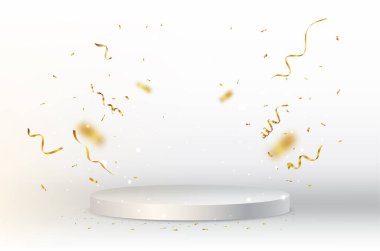 Altın konfeti ve ışık ile Podyum arkaplanının Vektör İllüstrasyonu