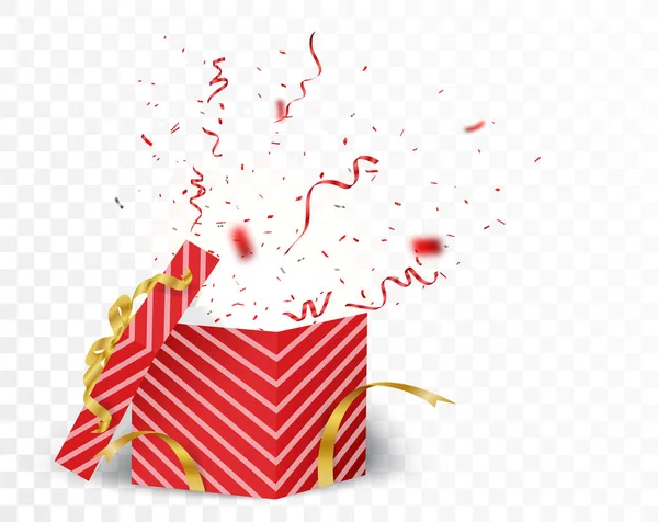 Illustration Vectorielle Boîte Ouverte Avec Confettis Rouge Isolé Sur Fond — Image vectorielle