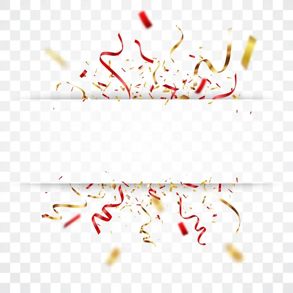 Gold Red Confetti Banner Isolated Transparent Background — Stock Vector