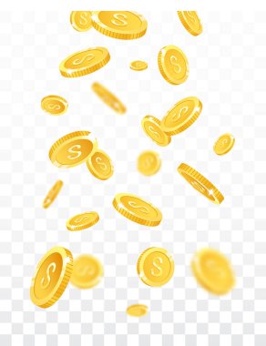 Altın sikkeler patlama afişi, şeffaf arkaplanda izole