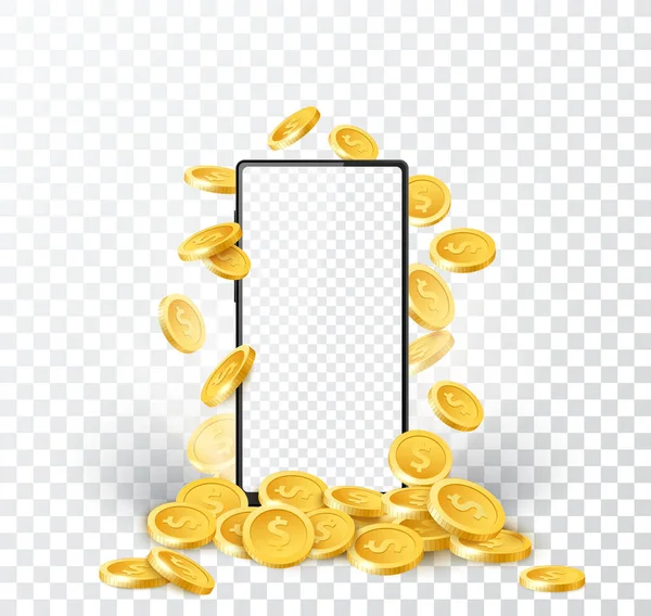 Ilustração Vetorial Design Banner Moedas Ouro Isolado Fundo Transparente — Vetor de Stock