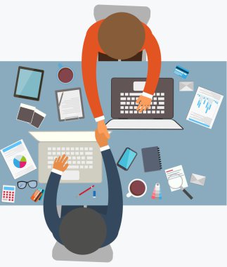 Düz tasarım stili iş toplantısı, ofis çalışanı