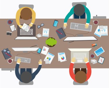 Düz tasarım stili iş toplantısı, ofis çalışanı