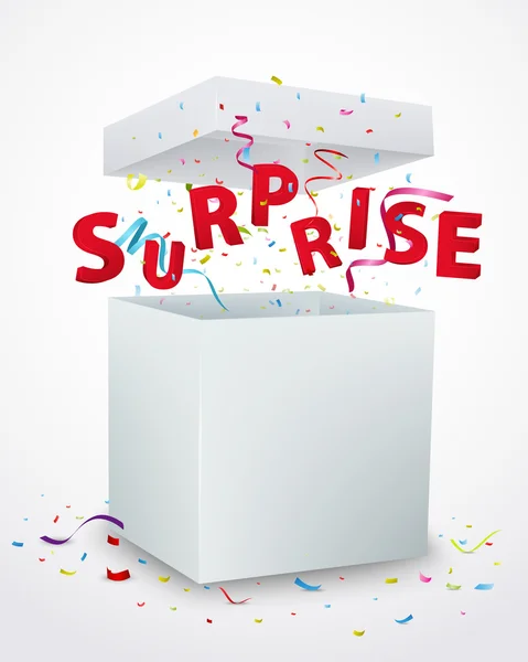 Caixa de mensagem surpresa com confete — Vetor de Stock