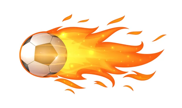 Volar pelota de fútbol con llamas — Vector de stock